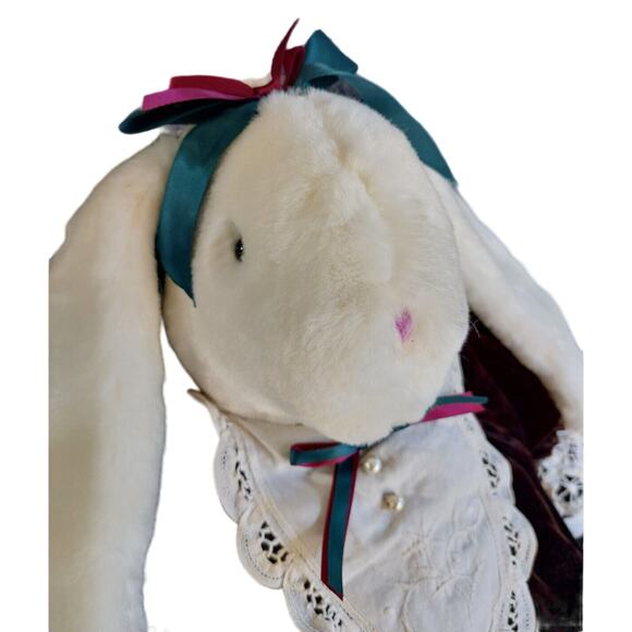 Bunnies and Bows by Brass Key Plush Bunny Rabbit Green Velvet Outfit 24" Toy - Picture 2 of 11